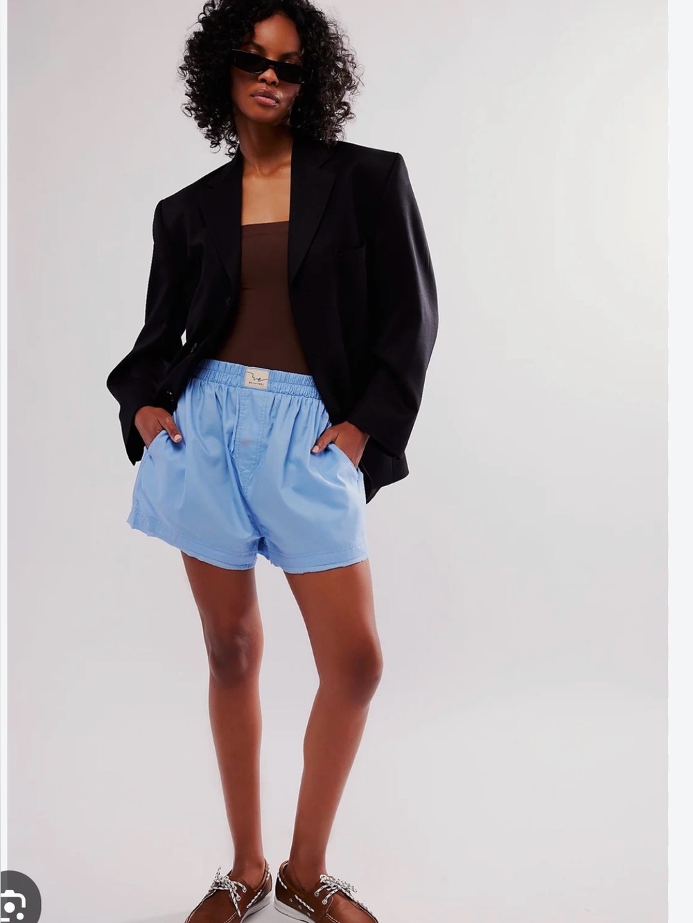Free People Light Blue Cotton Pull-On Boxer Shorts with Pockets size XS
